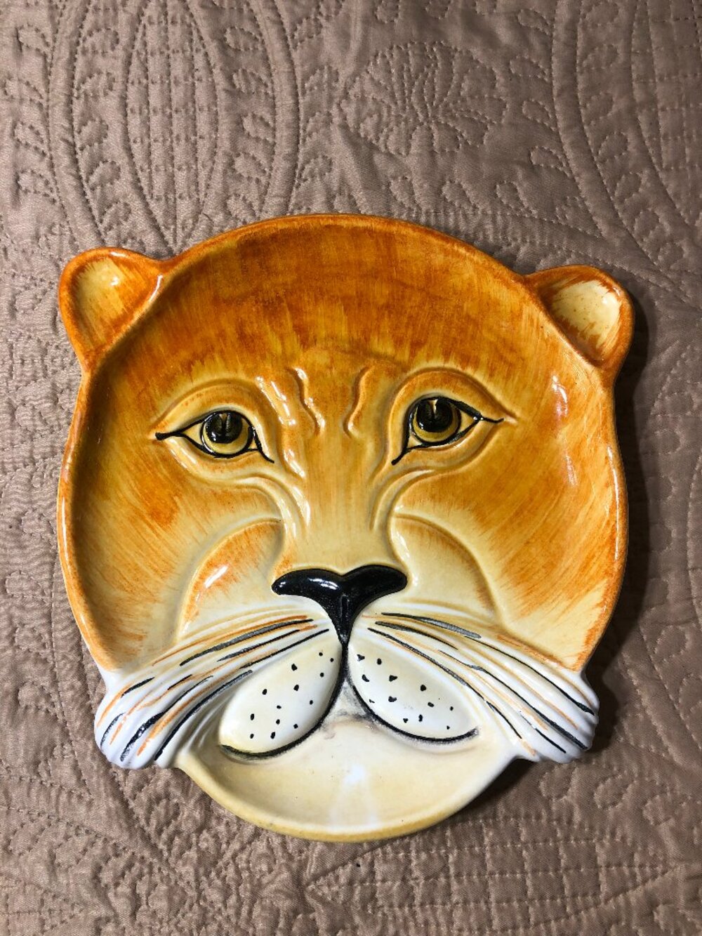 Vtg 70s Italian Ceramic Lion Face 3D Relief Bowl Plate Joseph Magnin MCM Regency